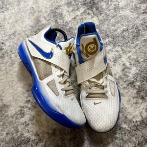 Nike KD 4 Warriors White Blue Gold Mens Basketball Shoes 473679-100 Size 11